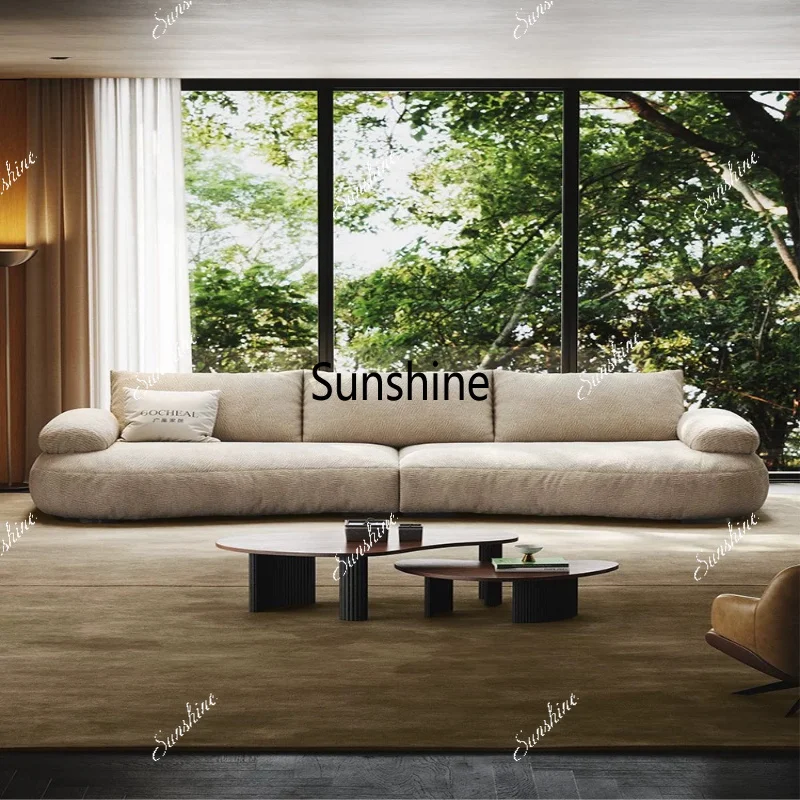 Sofa chenille fabric light luxury high-end small apartment Italian simple living room arc combination