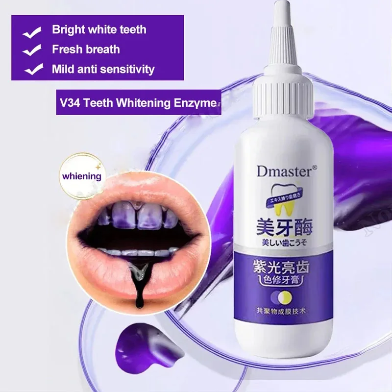 V34 Teeth Whitening Enzyme Toothpaste Bleaching Plaque Stains Cleaning Serum Oral Hygiene Dental Tools Fresh Breath Tooth Care