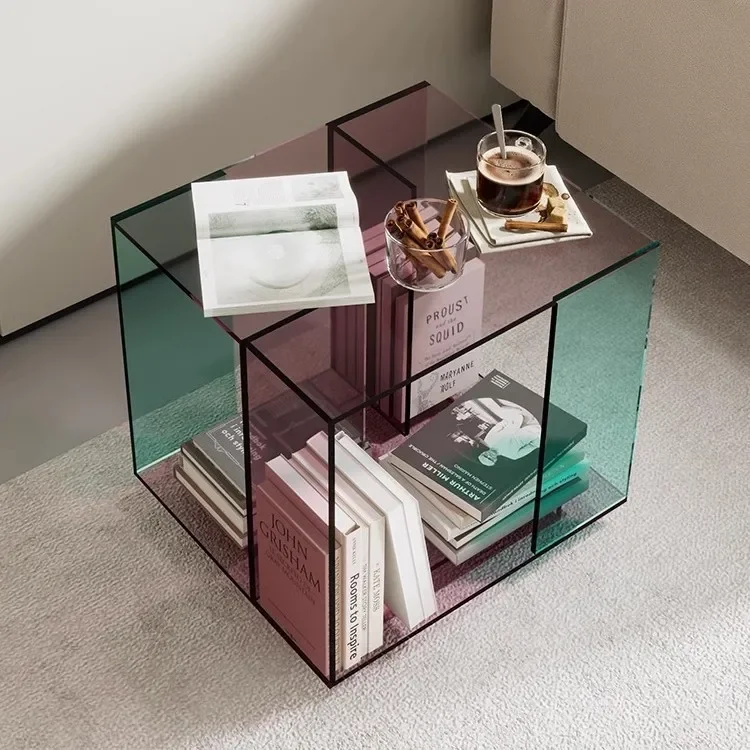 New sofa acrylic side cabinet living room bedroom transparent balcony small tea table one body side table household living room
