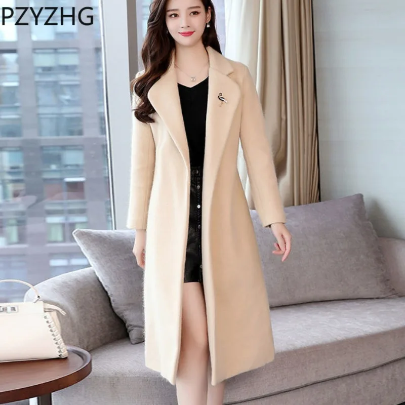 

2023 New Autumn and Winter Models Reversible Coat for Girls Korean Version Slimming Medium Loose Popular Woolen Trench Overcoat