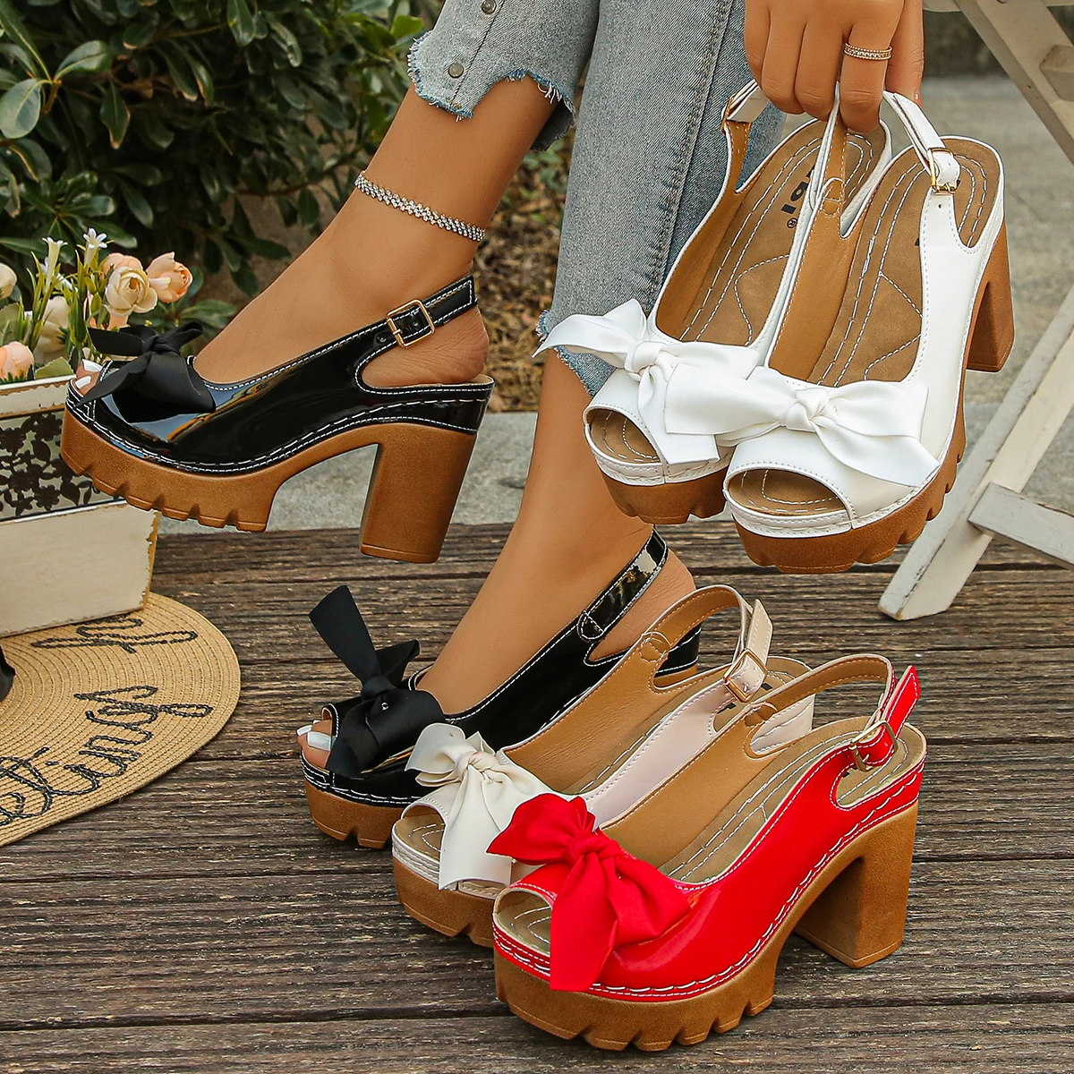 

Summer New Women Sandals Plus Size Round Toe Open Toe Shoes Buckle Soft Sole Fish Mouth High Heels Sandals Sandalias De Mujer