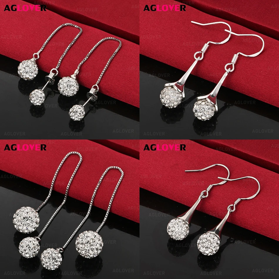 

AGLOVER 925 Sterling Silver Rhinestone Ball Zircon Earrings For Women, Versatile And Fashionable Party Jewelry
