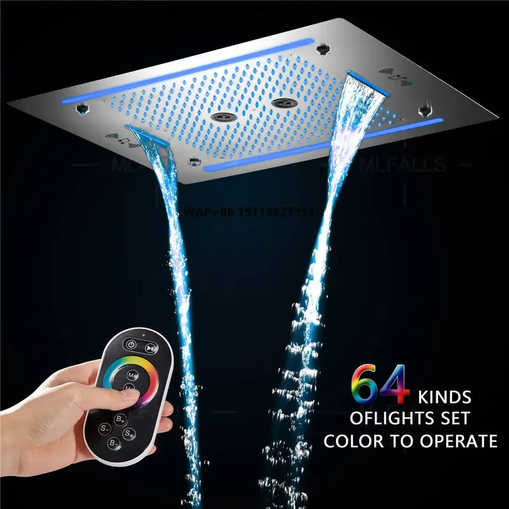 

HLK Luxury 6-Function Wall-Mounted Shower Head Rainfall Waterfall Rotary Massage LED Light Music Popular Stainless Steel Design