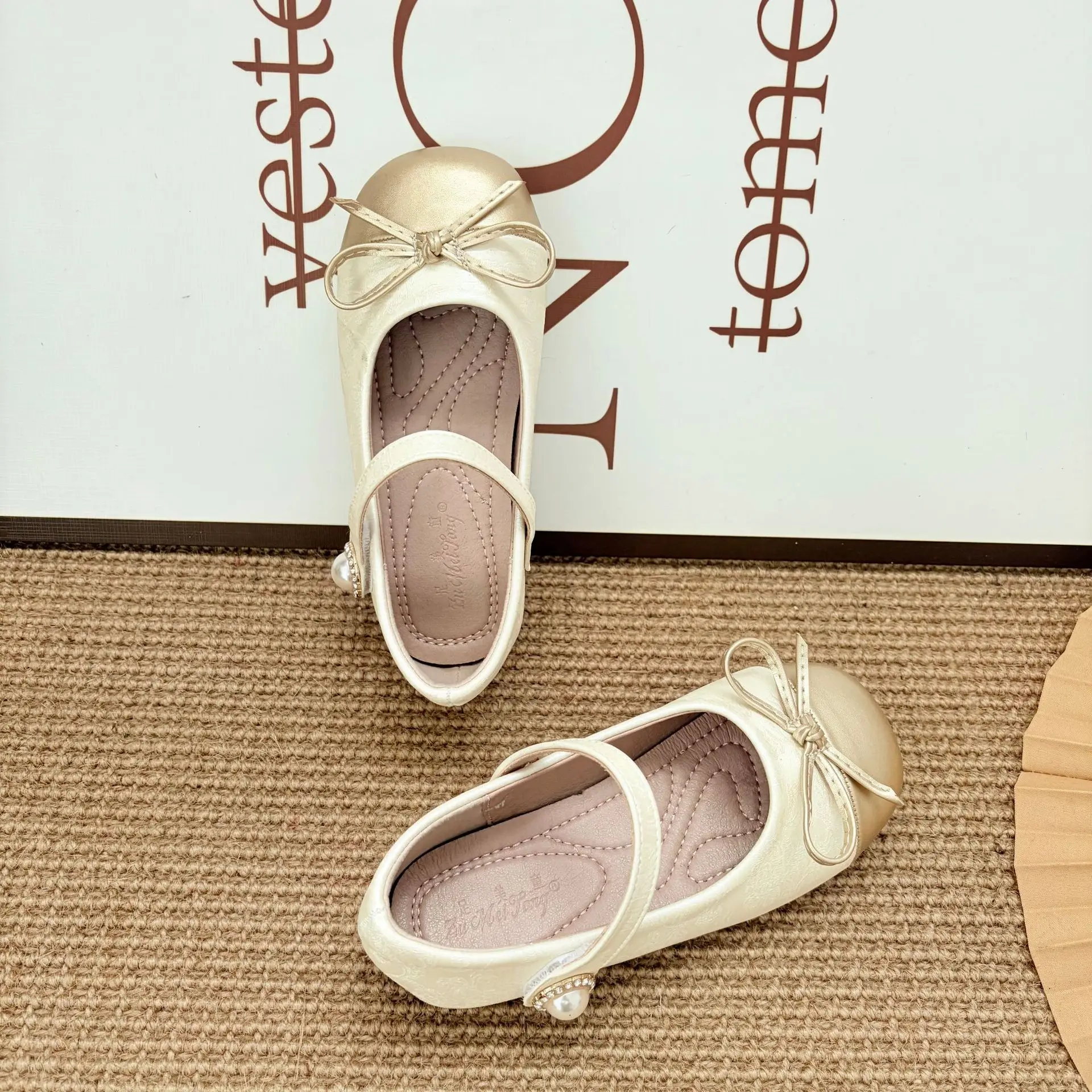 

Kids'Casual Shoes PU Leather Bow Pearl Spring Fashion Outdoor Flat Bottom For Girls Designer Anti-slip Gold Size 23-35