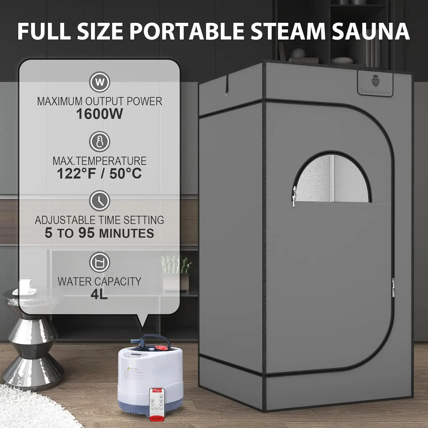 Full Size Steam Sauna Box 600D Canvas Personal Home Sauna Spa, at Home Full Body Sauna, FCC Certified 4L & 1600W Steam Generator