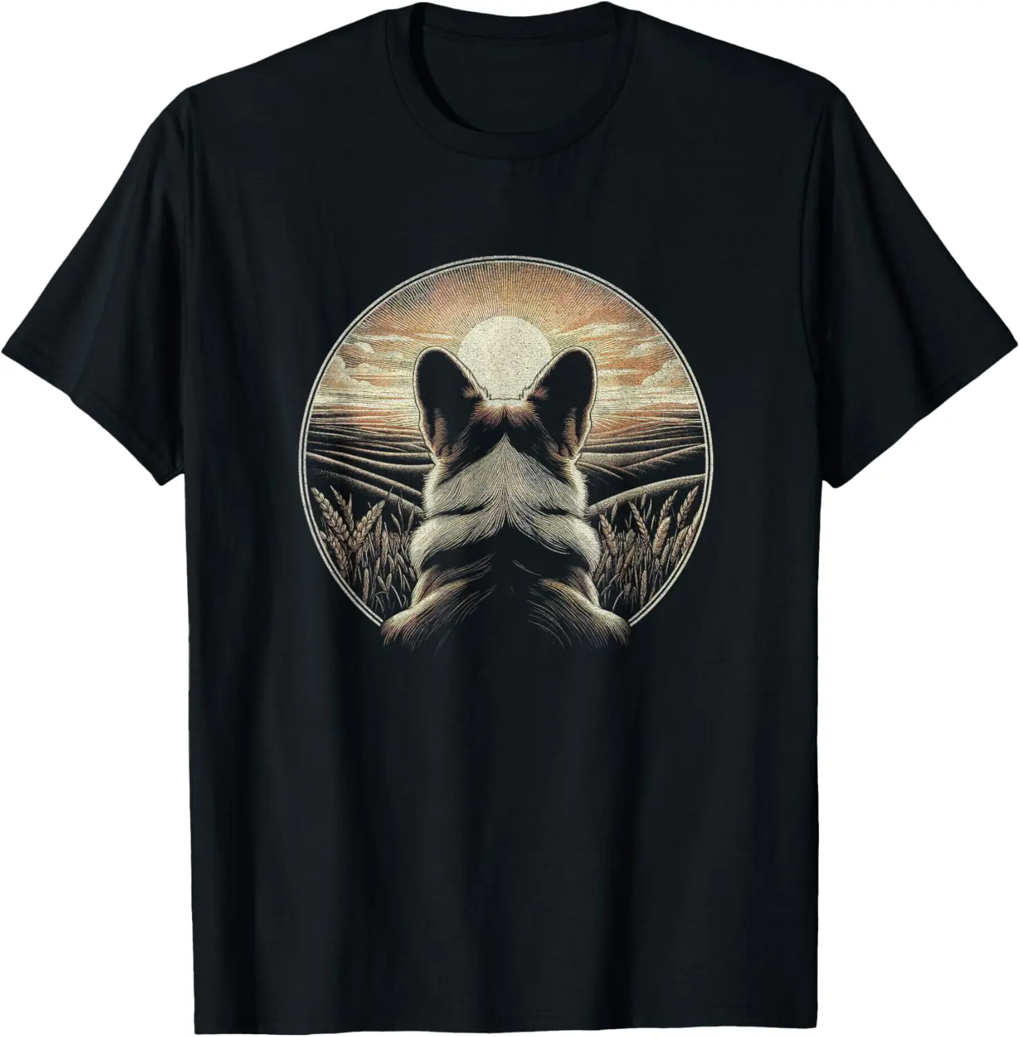 

Corgi Dog Retro Sunset Field Graphic Tee Men's Breathable Cotton T-Shirt Trip Style