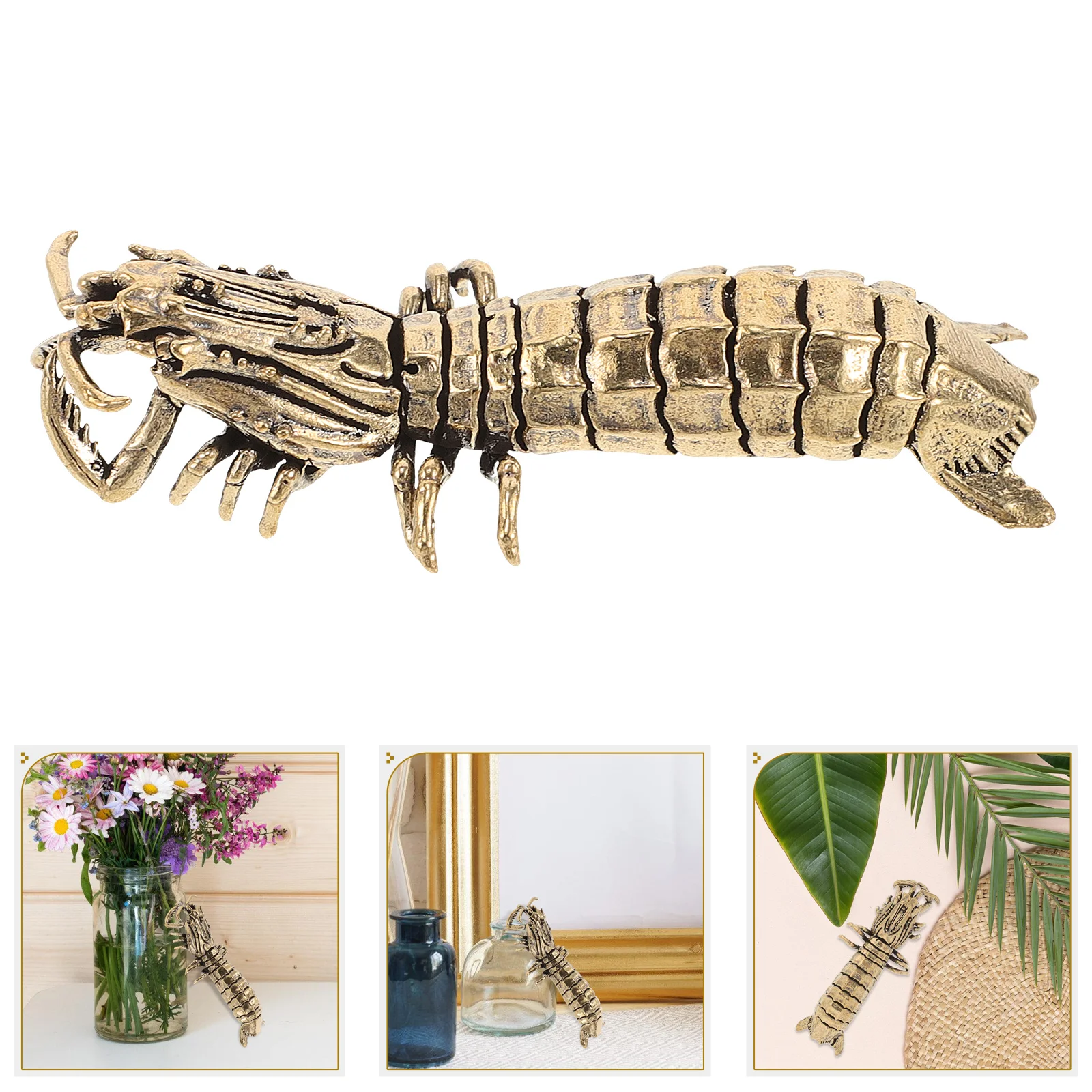 Shrimp Model Vintage Ornaments Brass Figurine Household Animal Statues Mini Mantis Desktop Miniature