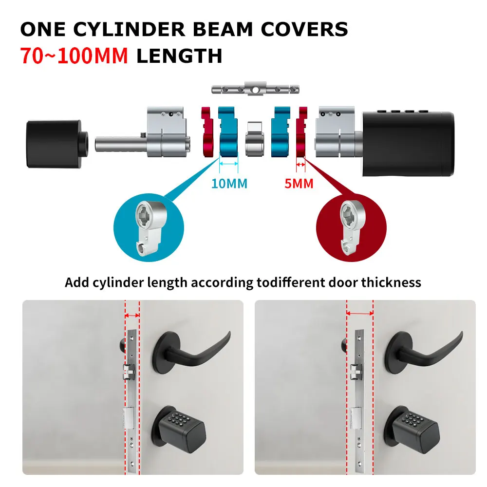 70-100mm Adjustable Fingerprint Password Digital RFID Card Cylinder Smart Door Lock for Home Hotel Work With Tuya Bluetooth APP