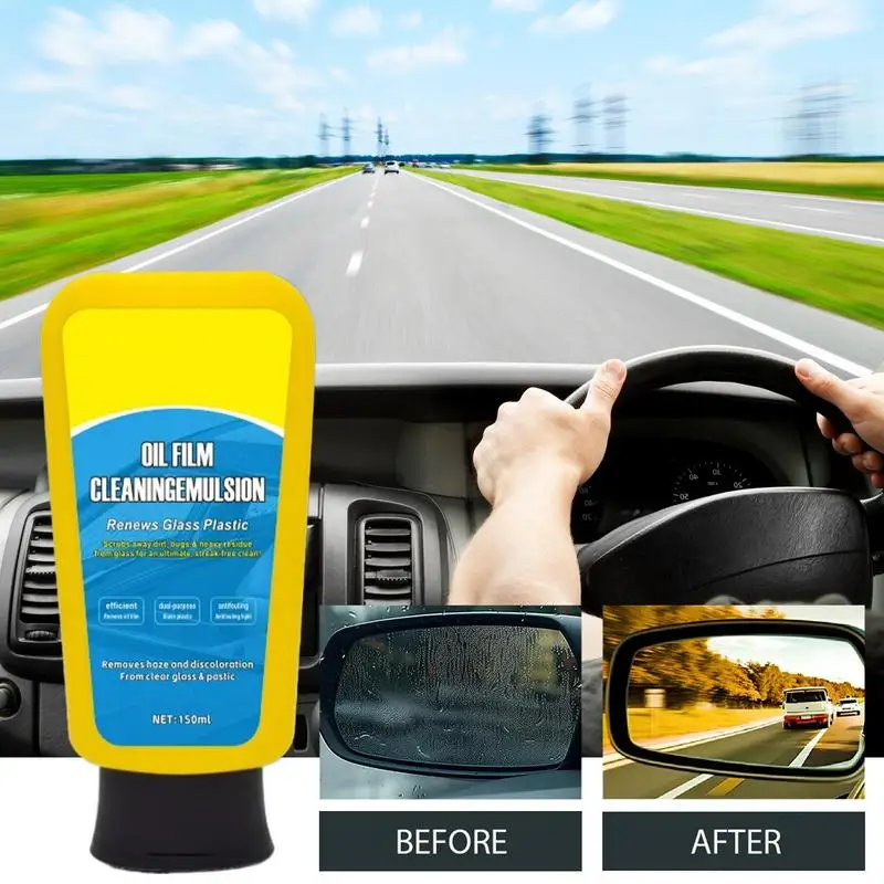 Limpador de filme de óleo automotivo, removedor forte de para-brisa, 150ml, limpeza profunda, removedor de filme de óleo de vidro, proteção eficiente a longo prazo