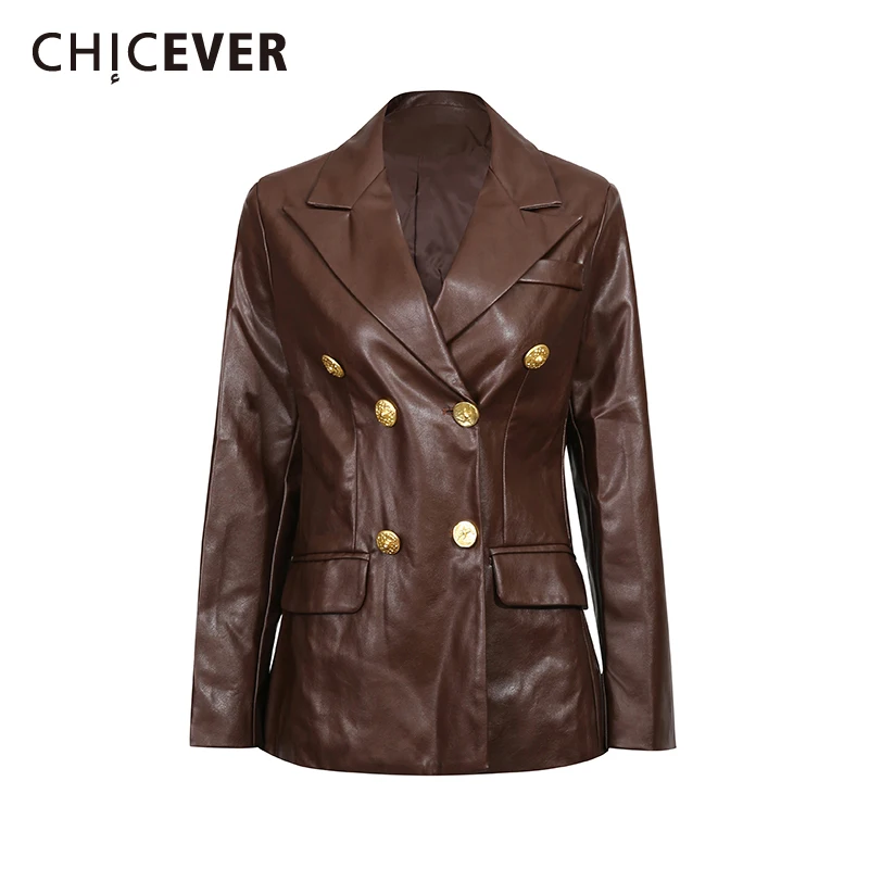 

CHICEVER однотонная кожаная куртка с карманами, женская свободная винтажная уличная одежда с лацканами и длинными рукавами, женские куртки, осенняя мода