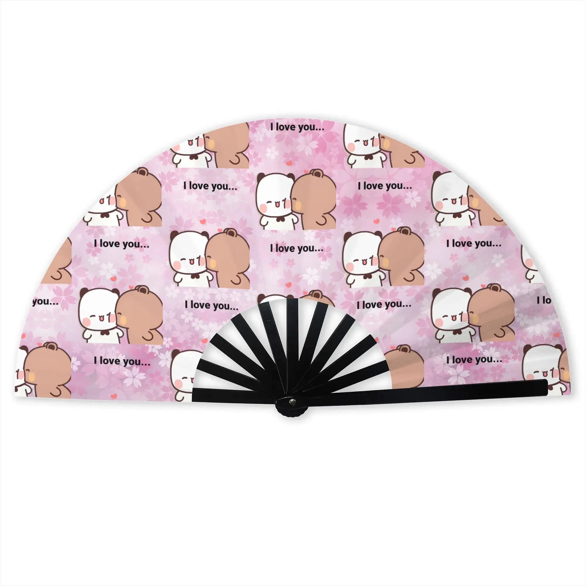 Customized Flower Cheerful Bubu Dudu Hot  Portable Pocket Fan Camping  Polyester Folding Fan Chinese Dance Handheld Cooling Fans