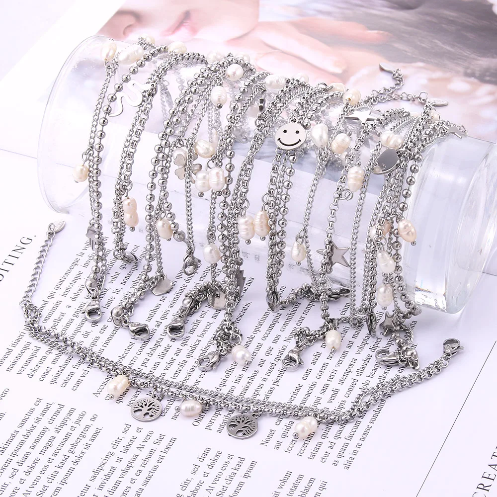 

10Pcs/Lot Mixed Stainless Steel Bracelets High Quality Women Party Gift Fashion Cute Charm Bracelets Jewelry Wholesale