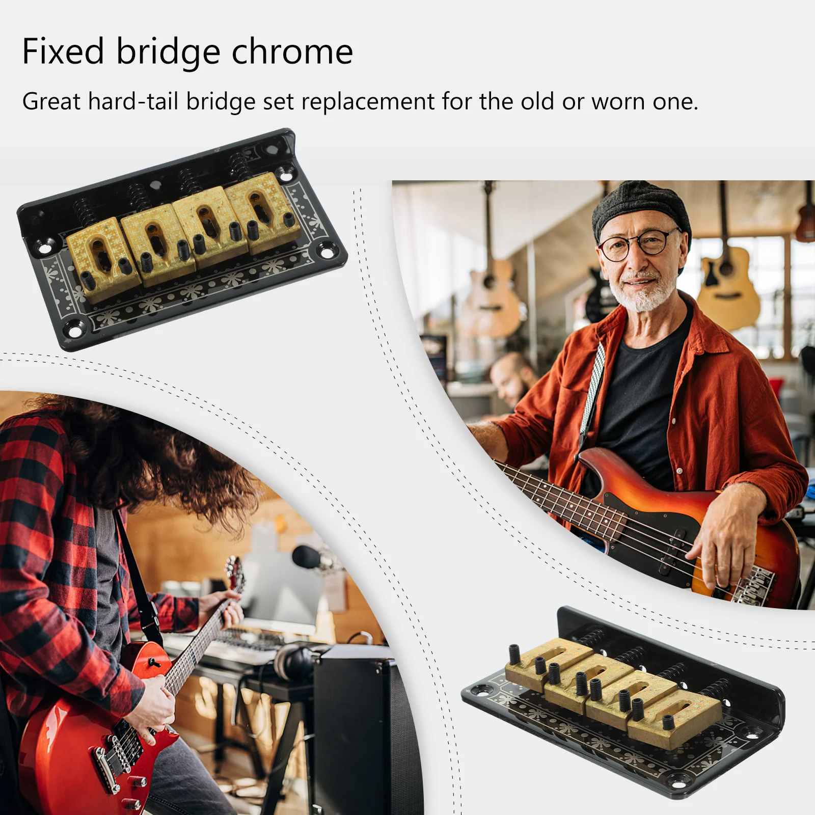 

4 String Bridge Fixed Tailpiece For Cigar Box Guitar Ukulele Mandolin Top-Loading Hardtail Guitar Bridge With Screws Copper