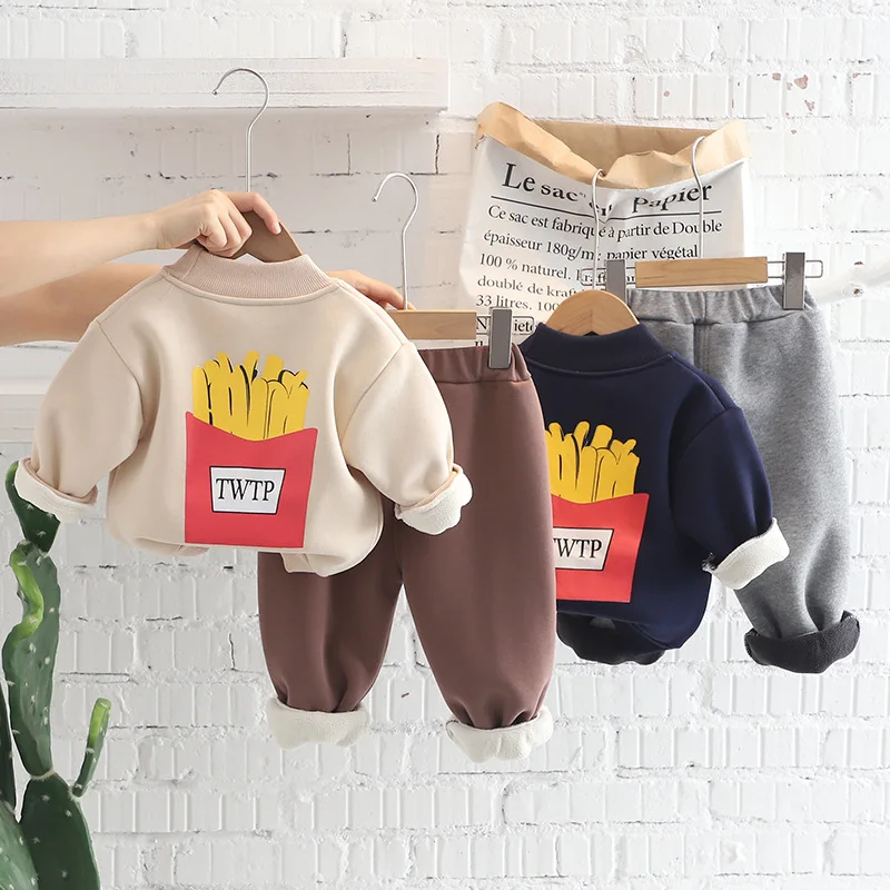 2022 Winter Warm Children Boys Clothes Baby Thick Velvet Hoodies Pants 2Pcs/Sets Autumn Toddler Cotton Tracksuits for Kids 1-5T