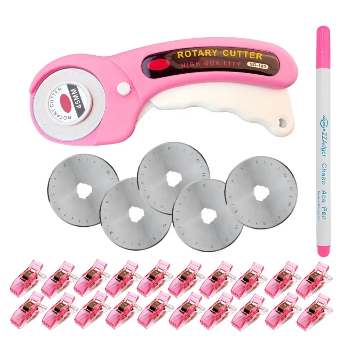 45mm Pink Patchwork Rotary Cutter Color Sewing Clip - Color Sewing Pen for DIY Crafts Fabrics, Leather Quilting