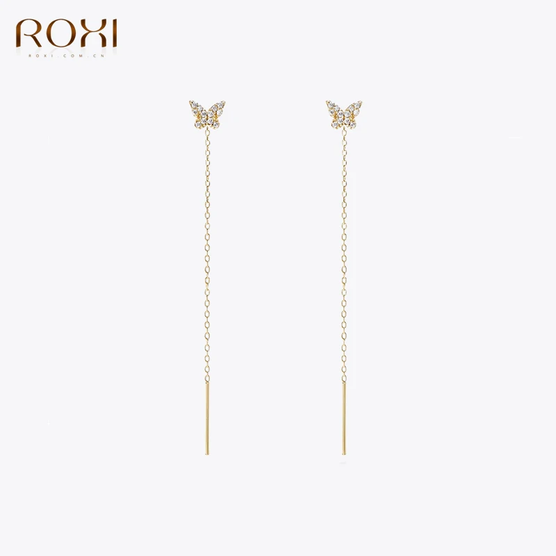 

ROXI 18K Gold Butterfly Tassel Pendant Stud Earrings For Women 925 Sterling Silver 1Pair Piercing Earrings Jewelry pendientes