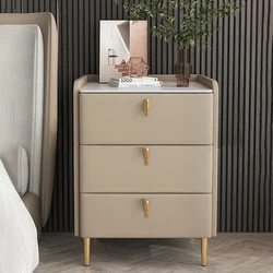 Simple Drawers Bedside Table Handle European Marble Leather Wood Modern Nightstands Bedroom Table De Chevet Home FurnituresLJYXP