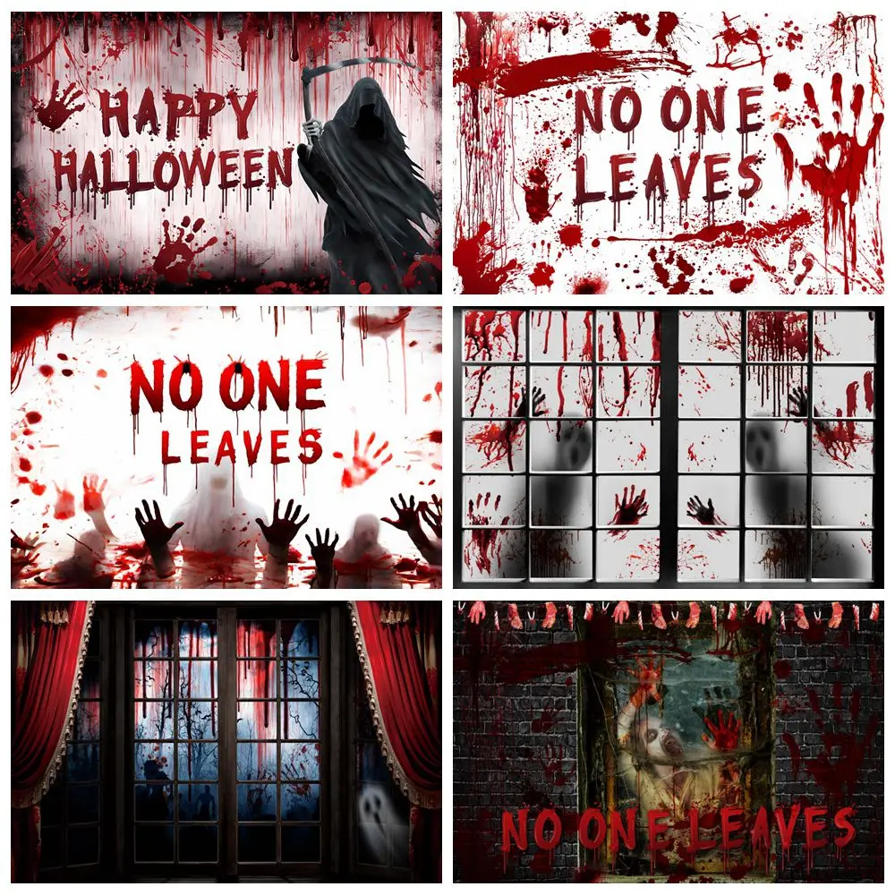 

Halloween Blood Handprint Backdrop Horror Zombie Death Ghost Kids Portrait Family Party Photography Background Decor Photostudio