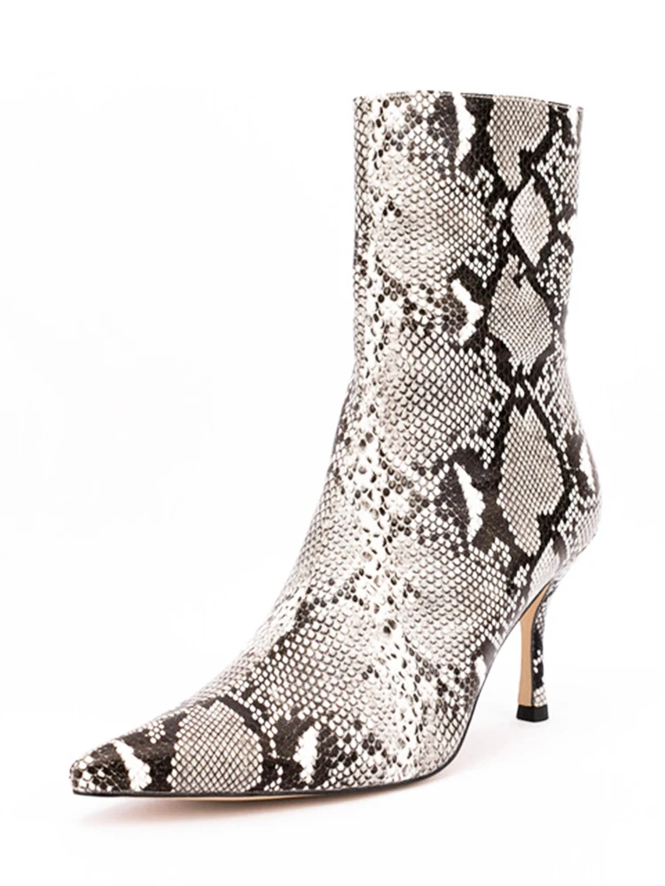 Bottines à talons aiguilles de 8CM pour femmes, fermeture éclair latérale, motif serpent, mode, couleurs mélangées, grande taille, talons hauts, chaussures pour femmes