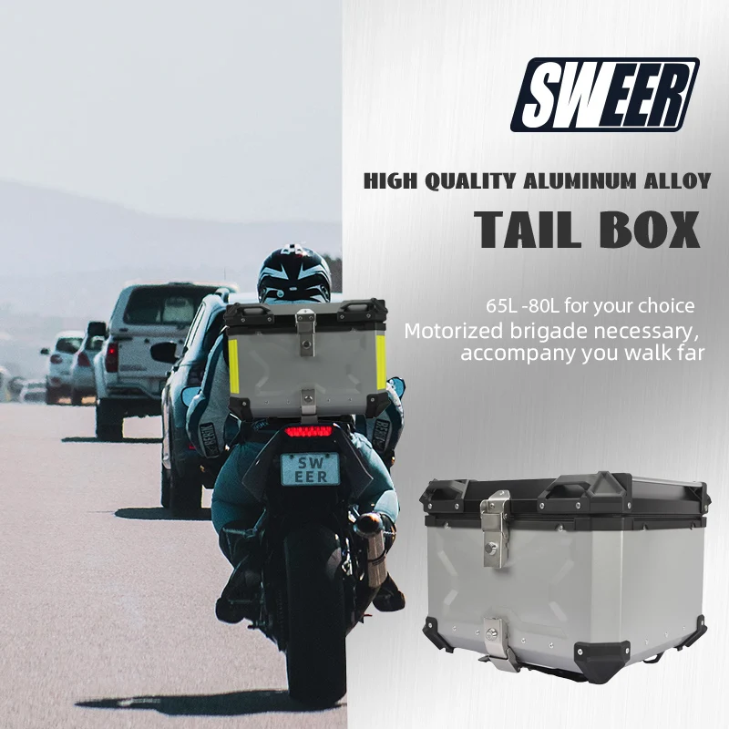 

SWEER багажник мотоцикла, ящик для хранения большой емкости, багажник мотоцикла, багажник для электрического скутера, алюминиевый сплав 65л, 80л, универсальный