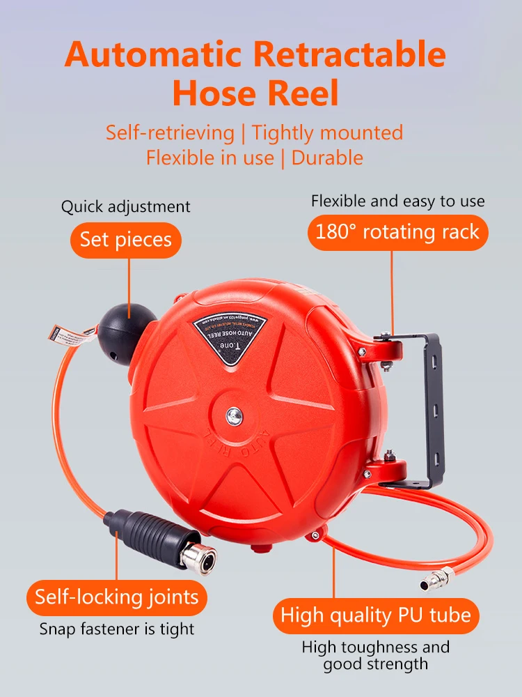 Compressor Hose Reel Retractable 10m Automatic Rewind Tool Commercial Reel With Swivel Bracket Quick Coupler Air Compressor