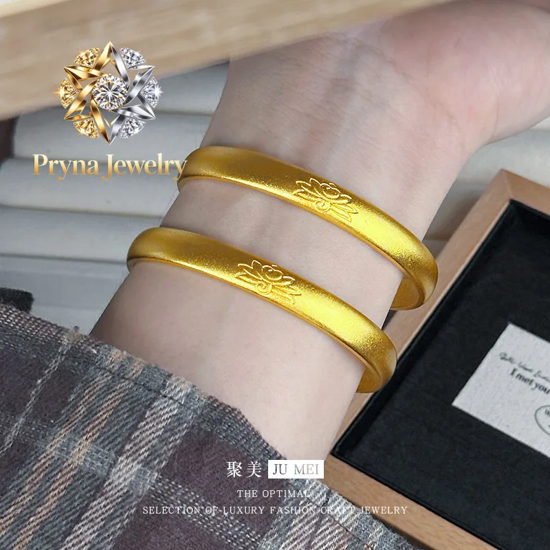 Pryna Jewelry   Ancient method 9999 frosted lotus opening bracelet 24K real gold  Chinese style adjustable good luck lotus heart
