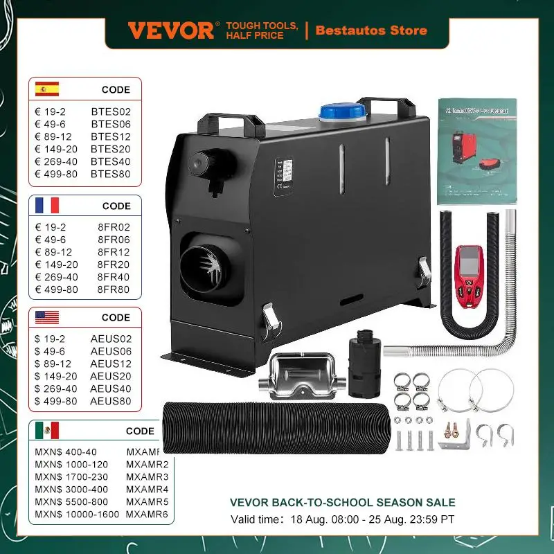 

VEVOR 8KW Car Diesel Air Heater All-In-One 12V Parking Heater With Knob Switch Silencer for Vans RVs Bus Truck Boats Heating