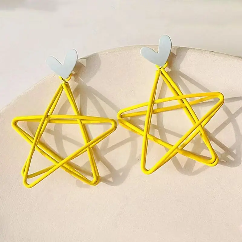 

Yellow Heart Earrings: Unique, Asymmetrical Design with a Retro Hong Kong-Style Floral Motif—Trendy Earrings for Women