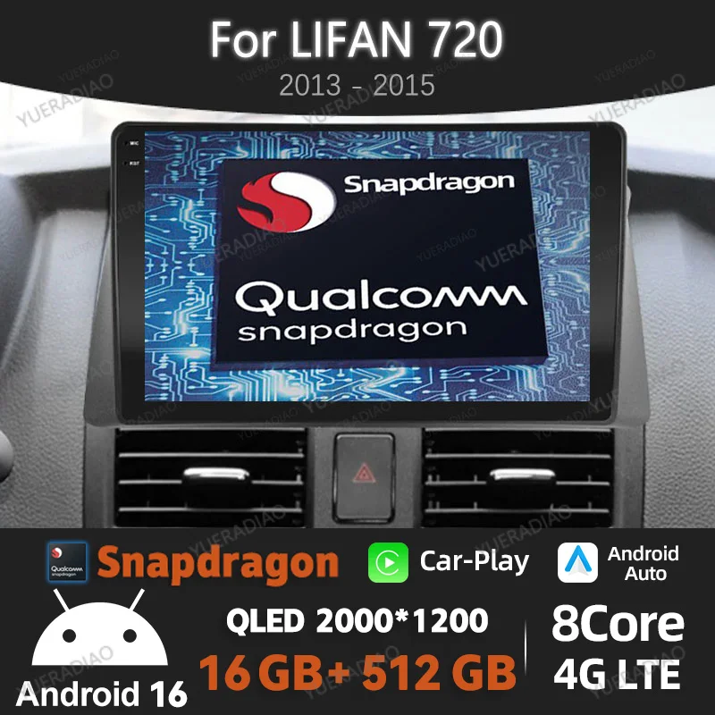 Android 16 Car Radio For LIFAN 720 2013 - 2015 Multimedia Stereo Video Player 2DIN Head Unit BT 4G WIFI QLED Qualcomm GPS NAVI