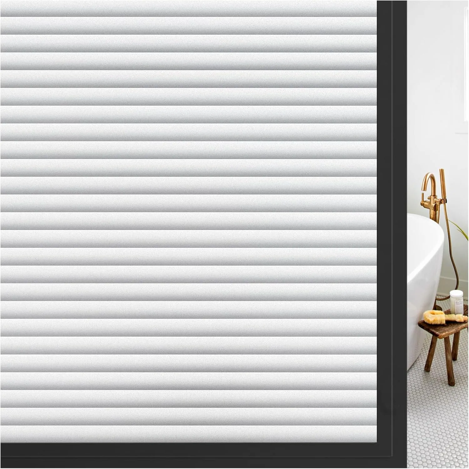 Blinds Frosted Window Privacy Film Static Cling, No Glue Decorative Glass Sticker, UV Blocking Tint for Bathroom Home Office