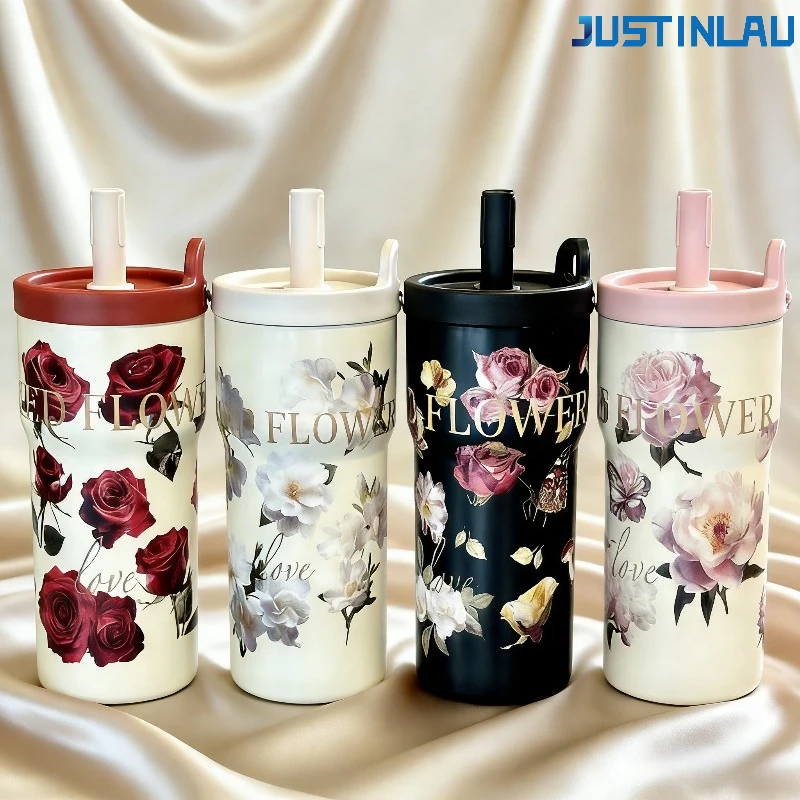 JUSTINLAU 560ML Tragbare Vakuum-Isolierflasche aus 316 Edelstahl, Blossom-Serie, Trinkbecher, Wasserflasche, geeignet für Outdoor-Sport