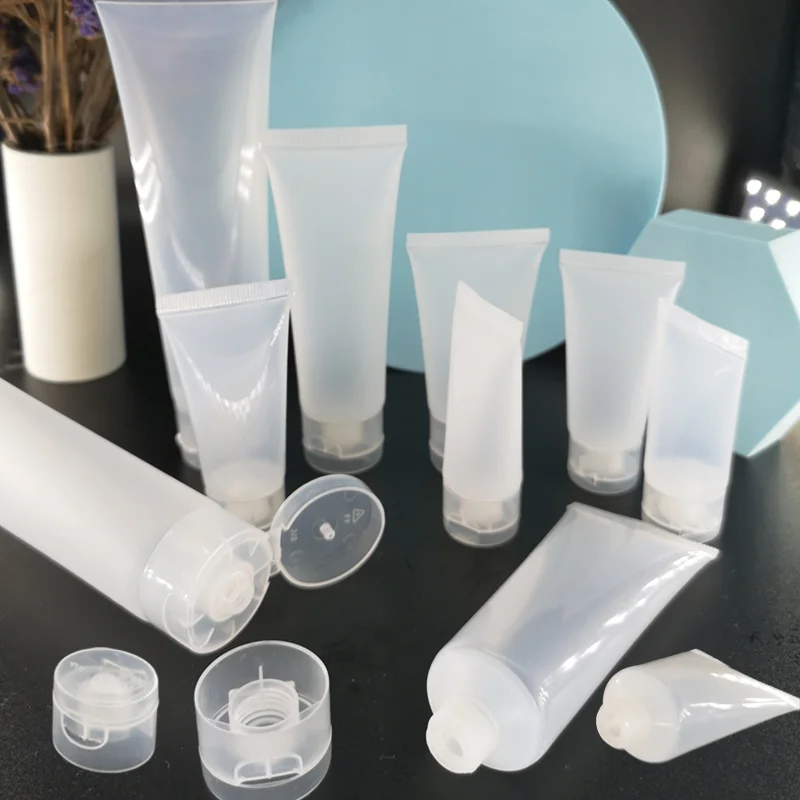 50pcs 15-100ml Empty Cosmetic Soft Tubes Transparent Plastic Travel Refillable Bottles Shower Gel Body Lotion Cleanser Shampoo