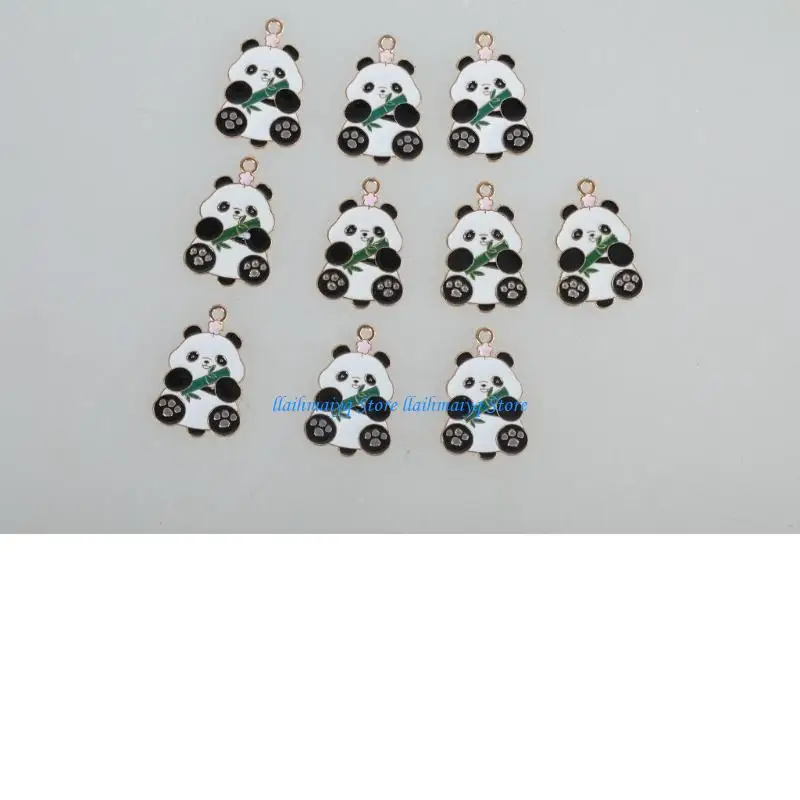 

573B 10pcs Cartoon Panda Charm Animal Pendants for Necklaces Bracelets Jewelry Making Accessories Keychain Decoration