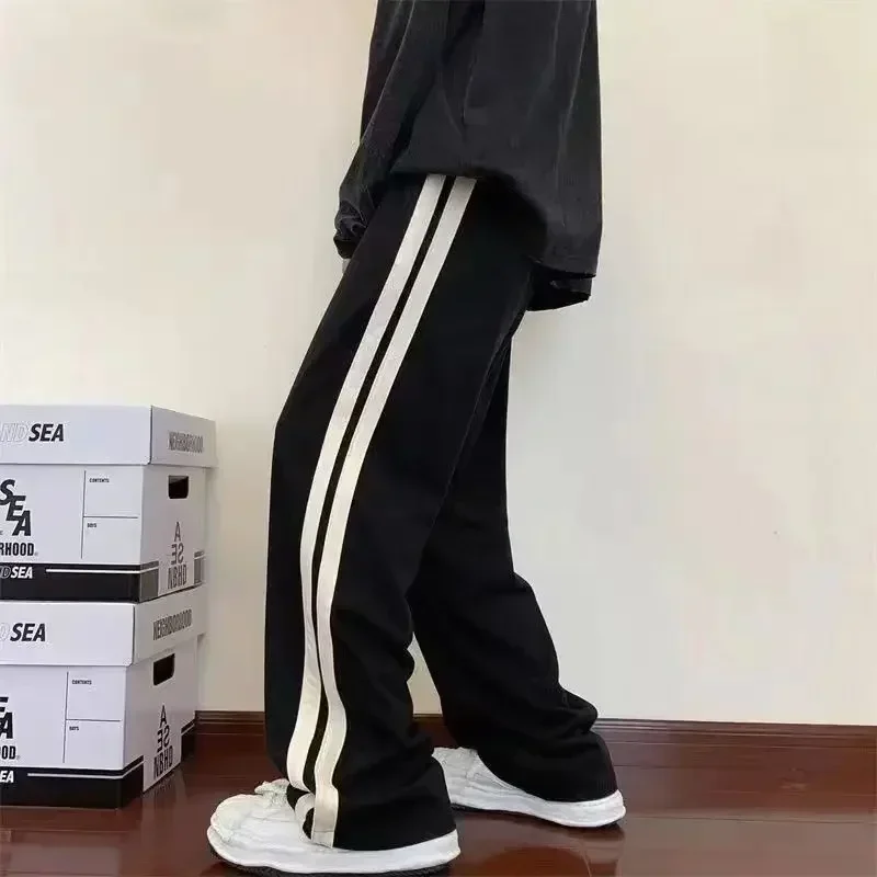 Unisex Summer Quick Dry Wide Leg Pants Men Women Hip Hop Side Double Stripe Trousers Streetwear Straight Sports Long Pants