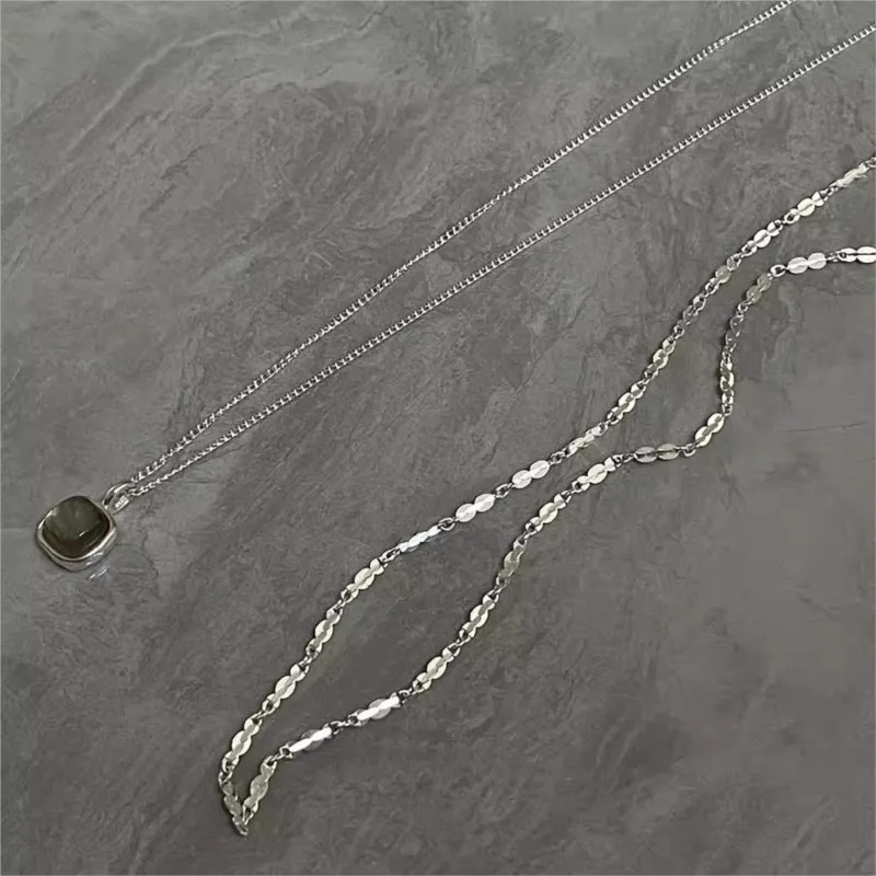 

Sam Panda 925 Sterling Silver Necklace for Women Moonstone Double Layers Minimalism Trend Jewelry Gift Dropshipping Wholesale