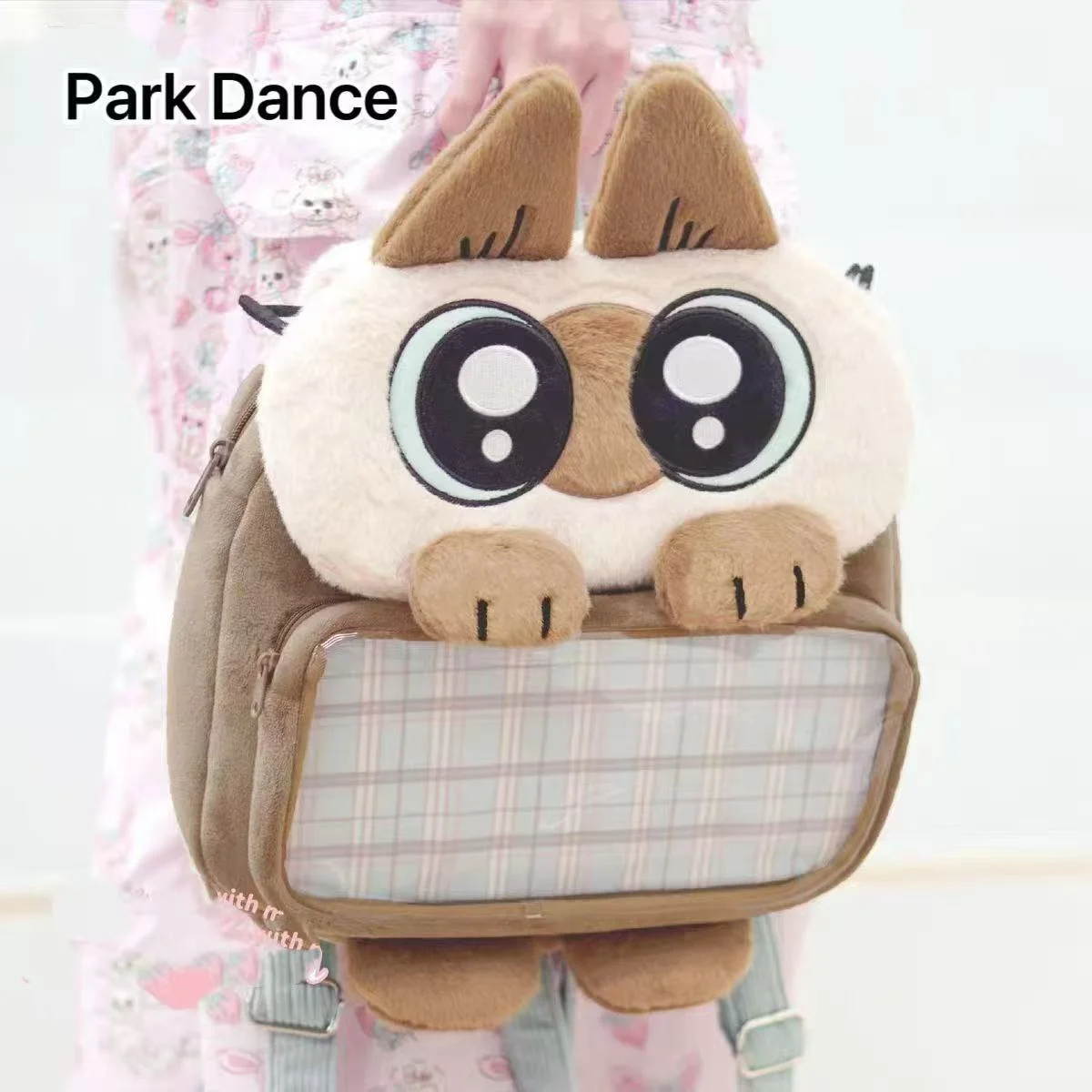 Mochila de felpa de gato siamés, bolso de gran capacidad de dibujos animados, bolso cruzado con elemento de muñeca para fanáticos del Anime, viajes diarios de Anime