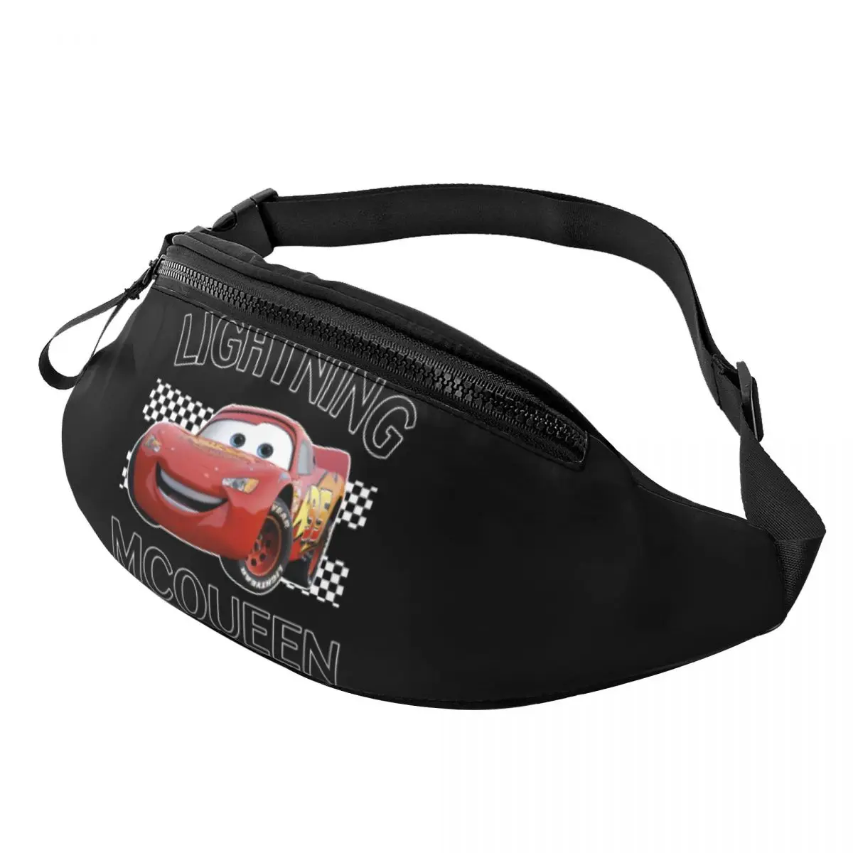 

Custom Cool Lightning McQueen Anime Fanny Pack for Cycling Camping Men Women Crossbody Waist Bag Phone Money Pouch