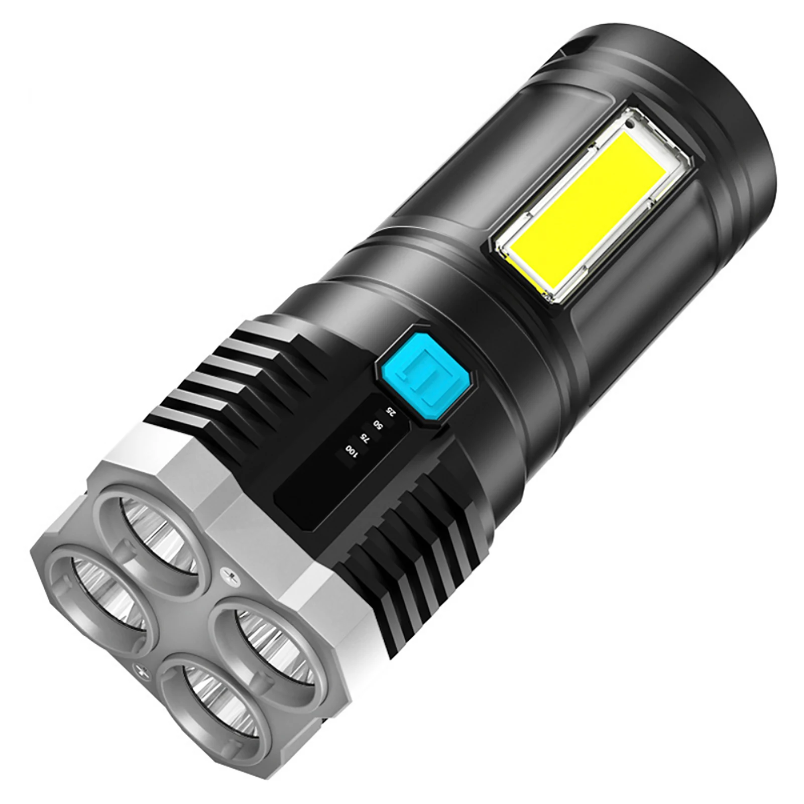 Linterna de 4 cabezales con reflectores laterales, luz Led Cob Potente portátil para exteriores, venta al por mayor, la más nueva