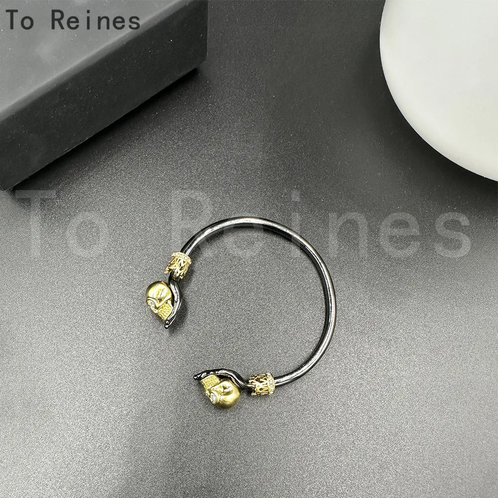 To Reines Fashion Retro Gothic Skeleton Bracelet Vintage Punk Skull Opening Bangles Women Halloween Jewelry advanced Party Gifts