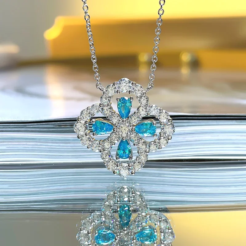 Sea Blue Treasure Multi Color 925 Pure Silver Light Luxury Small Design Fashion Accessories Collar Engagement Jewelry for Women