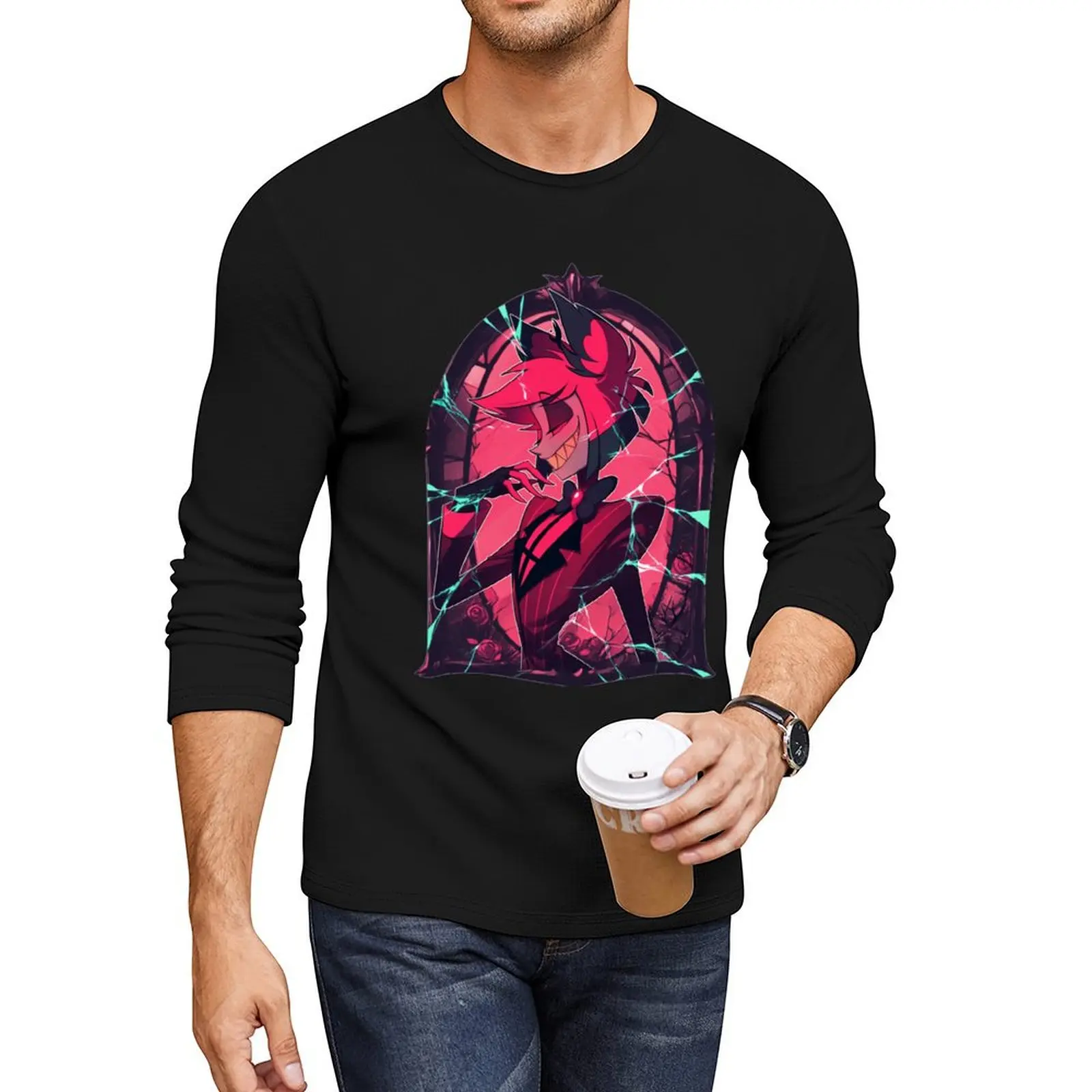 Stained Glass Alastor - Cracked Long T-Shirt custom t shirt graphic t shirts quick drying t-shirt mens clothes