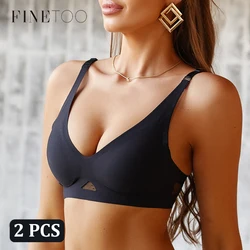 2Pcs/Set Deep V Seamless Bras Women Hollow Out Wireless Brassiere Soft Padded Brasiere Female Push Up Underwear Stretch Lingerie