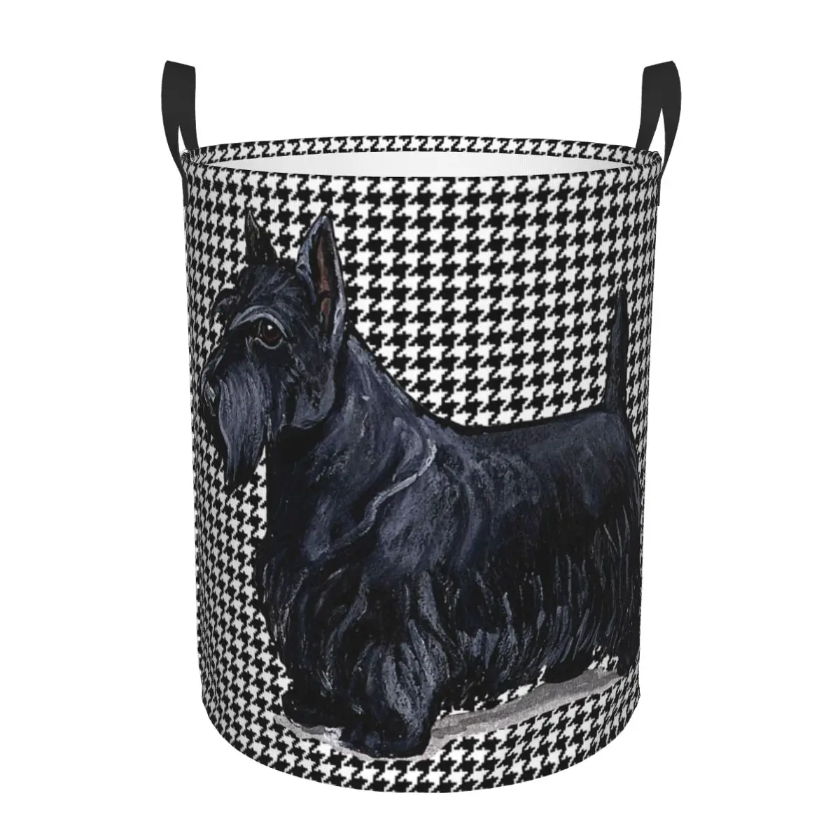 Scottish Terrier Houndstooth Laundry Hamper Large Storage Basket Pet Scottie Dog Kids Nursery Toy Organizer