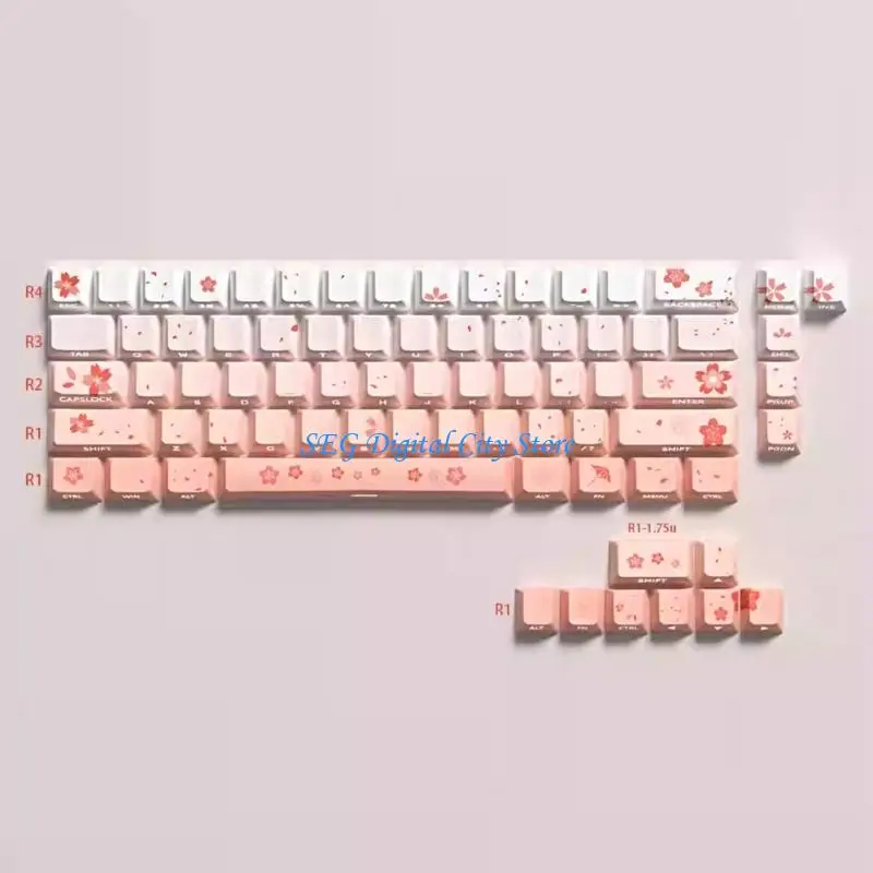 

U75B 74Key Side Print Keycaps Translucents Keycaps for 60 61 65 67 Keyboards