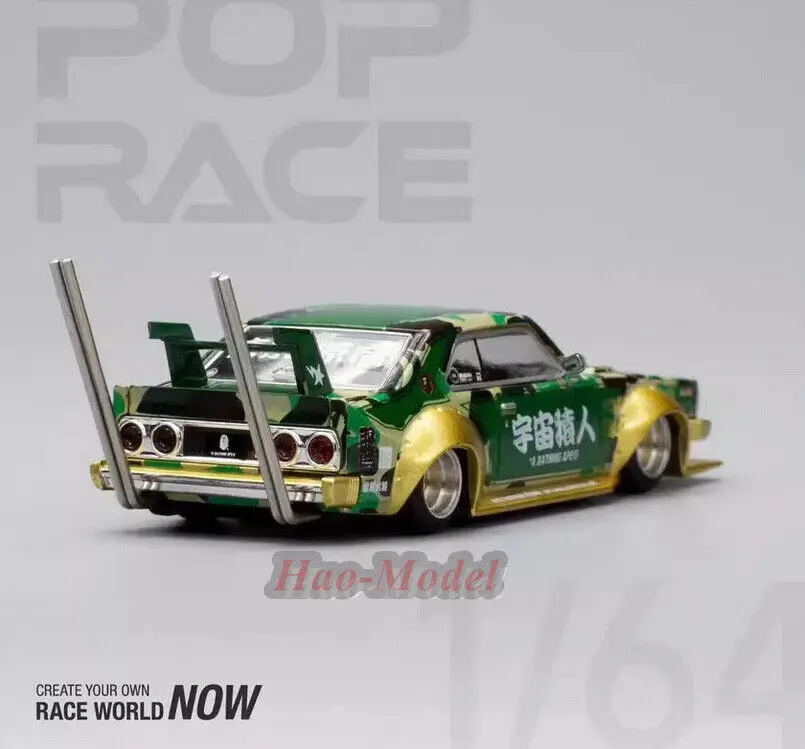 POP RACE 1/64 For NISSAN Skyline C210 AAPE car Model Alloy Diecast Simulation Toys Birthday Gifts Hobby Display Collection Green