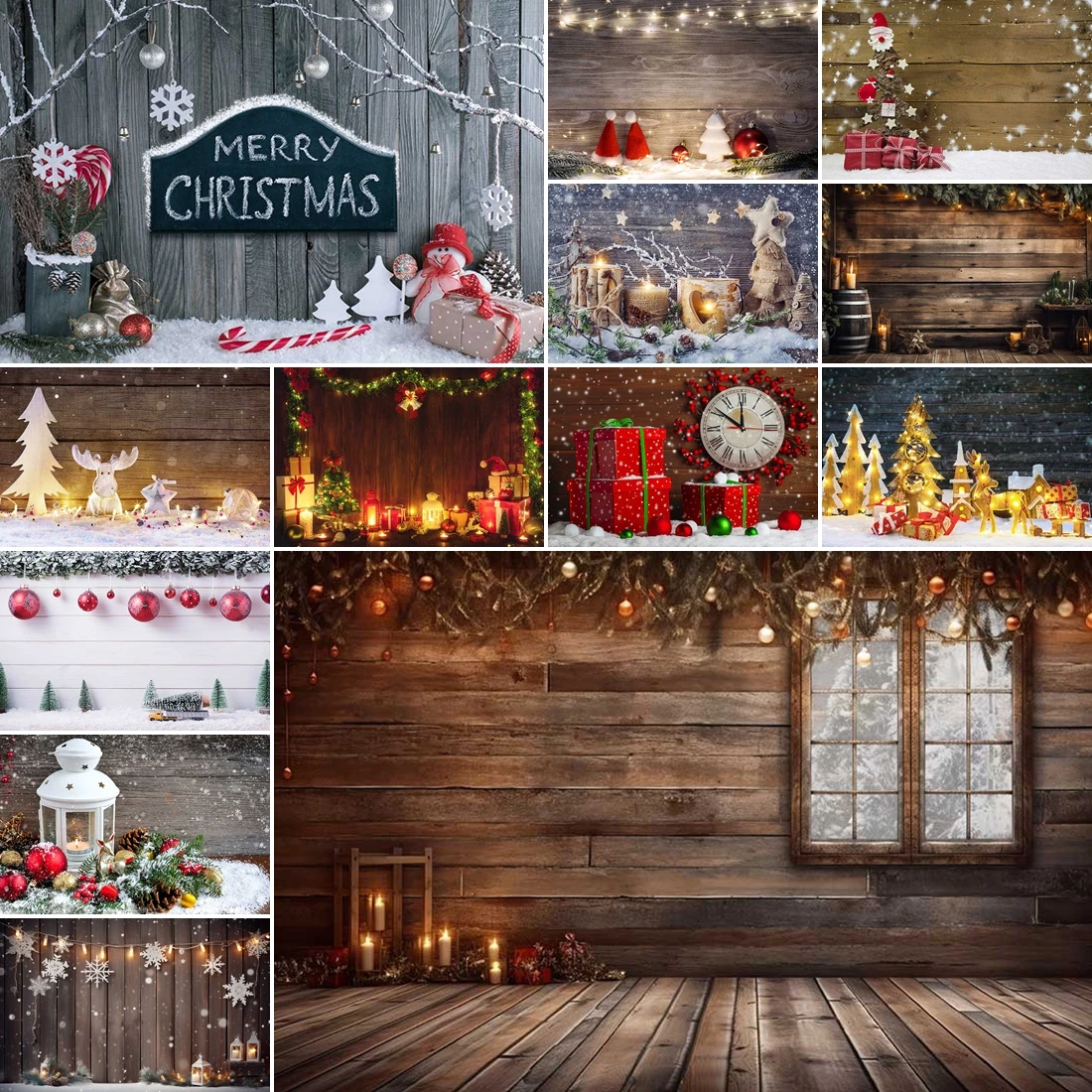 

MOON.QG Christmas Decorations Photo Background Wooden Board Gifts Glitter Snowflake Backdrops For Photography Party Supplies