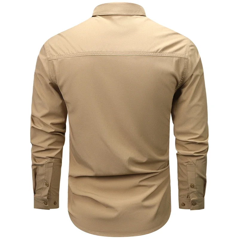 Mens Cargo Shirts Autumn Tactical Multi-pockets Armpit Breathable Techwear Outdoor Casual Workwear Tops Long Sleeve Shirt Men