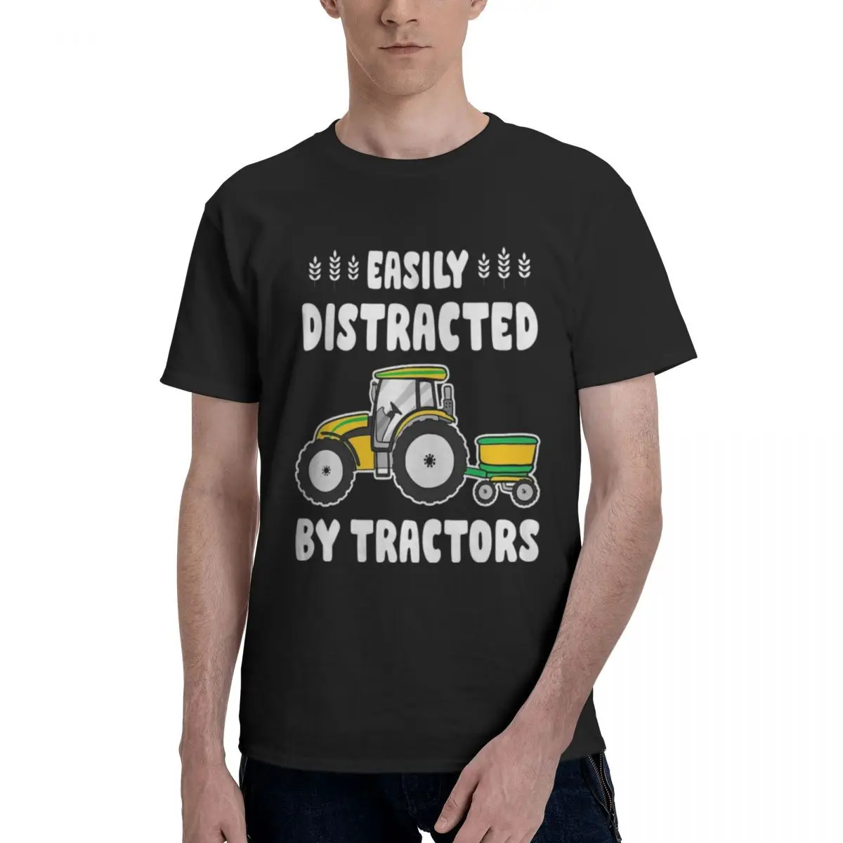 

Oversize Tractors T-Shirt Men Clothing Easily Distracted By Tractors Gift Tops 100% Cotton