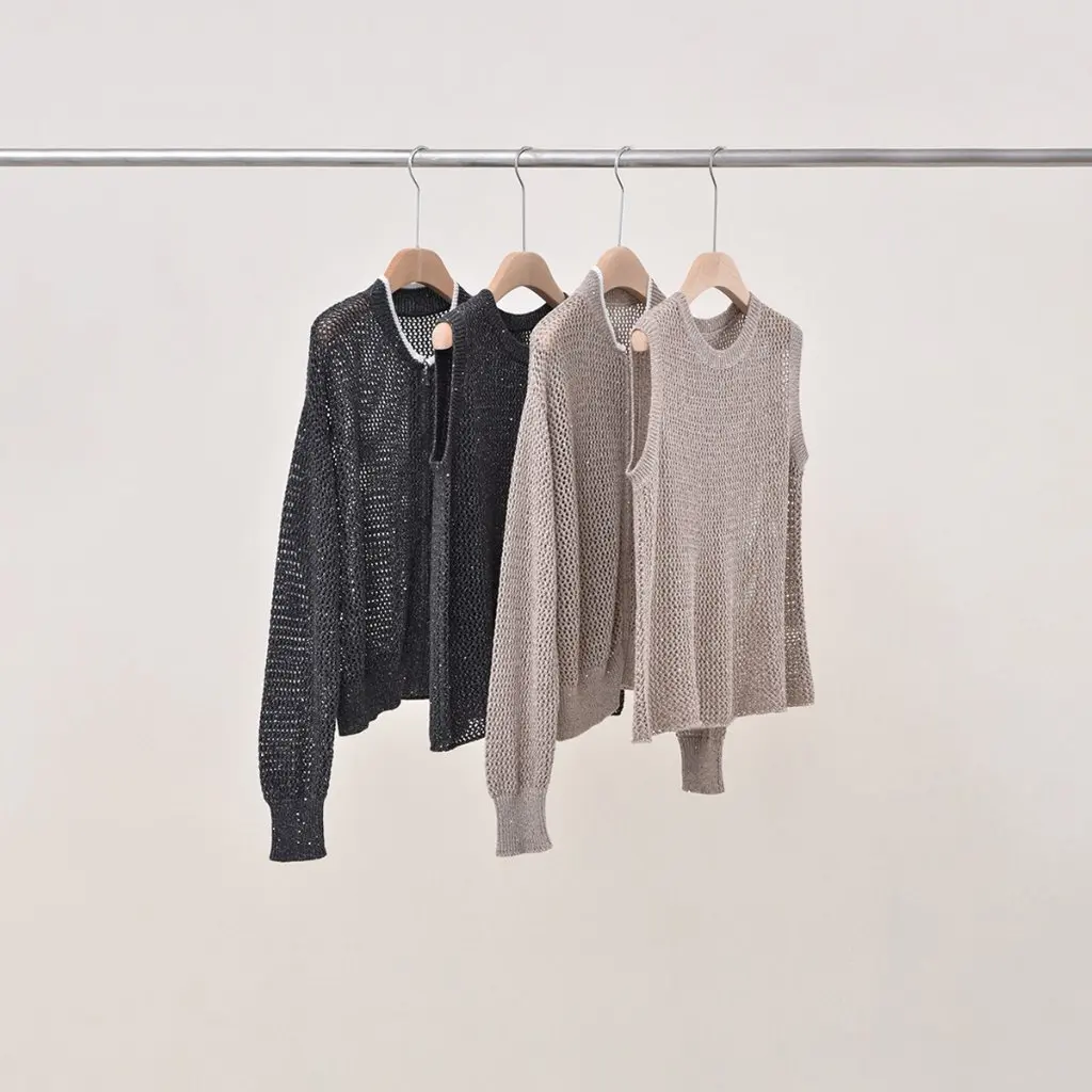 

Women's BC Cotton Linen Blended Knitted Vest Cardigan Hollow Knit Sweater Autumn New Fashion Old Money Style