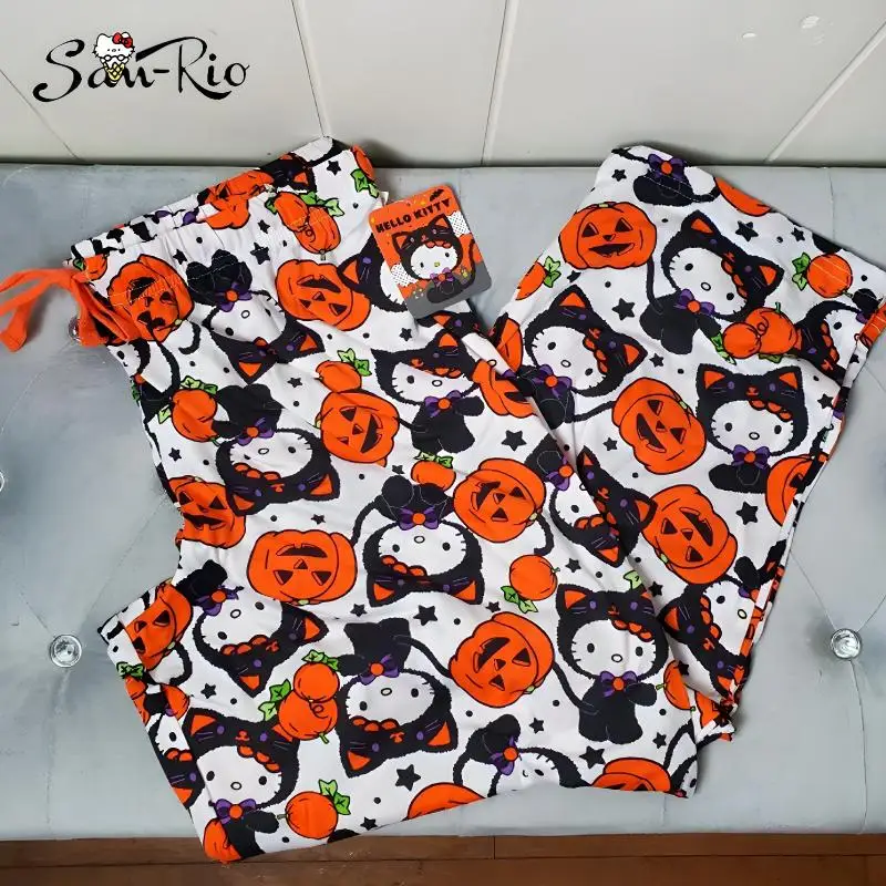 

Anime Hello Kitty Pajamas Pants Women Cartoon Family Christmas Pajama Pants Black Flannel Pajama Pant Keep Warm Plush Pants